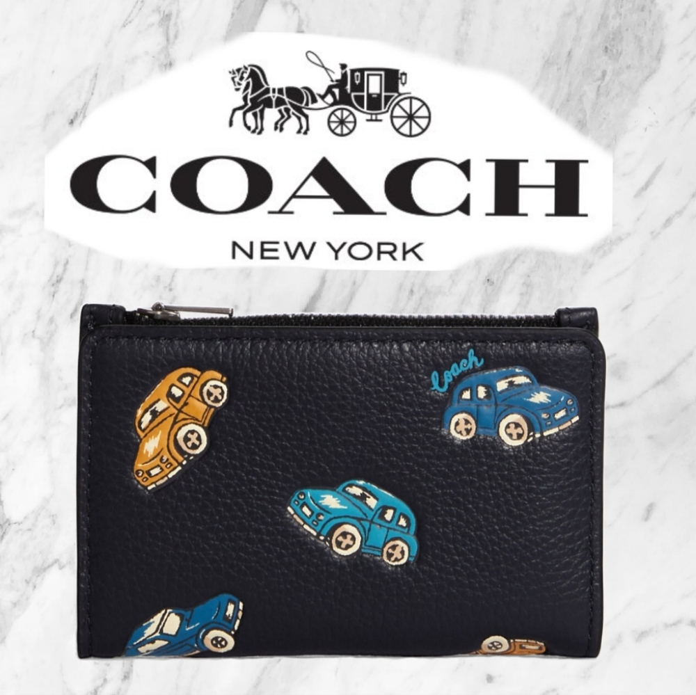 Coach Slim Bifold Card Wallet With Car Print